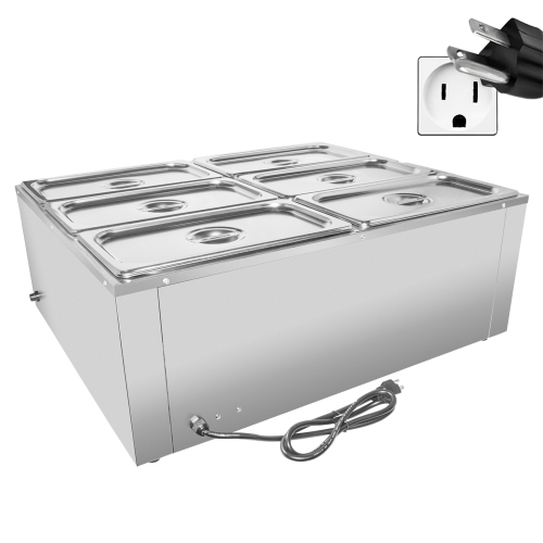 A-Hired 1 V-6 Chauffe-vapeur Bain Marie | Chauffe-nourriture pour buffet électrique | 6 réservoirs | 110 V