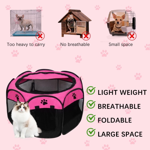 Portable Pet Playpen, Dog Playpen Foldable Pet Exercise Pen Tents Dog Kennel House Playground for Puppy Dog Yorkie Cat Bunny Indoor Outdoor Travel