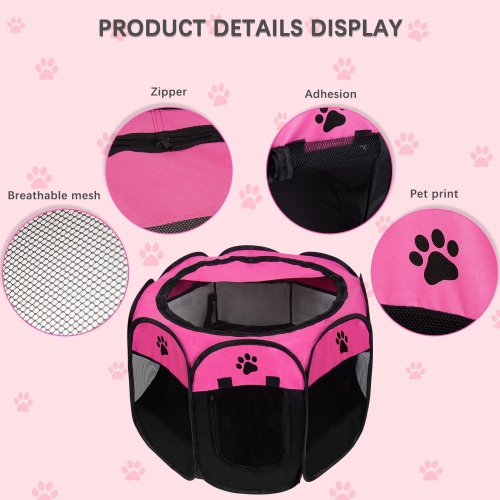 Portable Pet Playpen, Dog Playpen Foldable Pet Exercise Pen Tents Dog Kennel House Playground for Puppy Dog Yorkie Cat Bunny Indoor Outdoor Travel