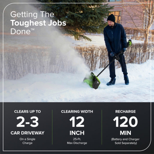 Pelle à neige sans balais de 12&nbsp;po 40&nbsp;V de Greenworks avec ailettes directionnelles, batterie et chargeur non inclus