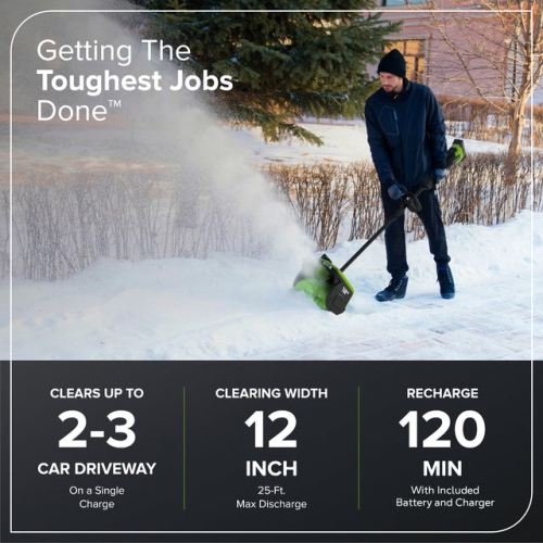 Pelle à neige sans balais 40&nbsp;V de 12&nbsp;po de Greenworks avec batterie 4,0&nbsp;Ah et chargeur inclus