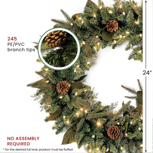 Pre-Lit Green River Spruce Artificial Christmas Wreath - 24" - Clear Lights