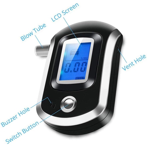 Testeur d'alcool, testeur d'alcool LCD avec 5 porte-cigarettes, analyseur d'alcool portatif rechargeable par USB