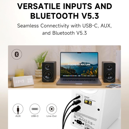 Edifier Bookshelf Speakers, 66W RMS Desktop Speakers with Stands