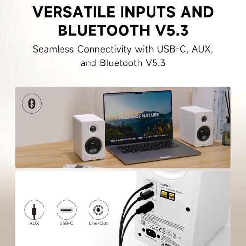 Edifier Bookshelf Speakers, 66W RMS Desktop Speakers with Stands