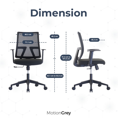 MotionGrey AeroMesh Ergonomic Office Chair-Comfy Airy Mesh Back Support with Adjustable Armrests-Black Desk Computer Chairs Perfect for Home Gaming