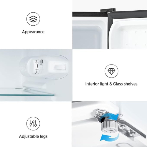 Midea WHD-113FB1 Double Door Mini Fridge With Freezer For Bedroom Office With Adjustable Legs Removable Glass Shelves Compact Refrigerator, 3.1 Cu