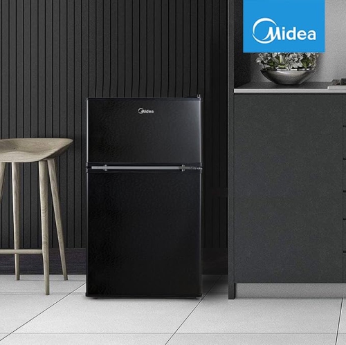 Midea WHD-113FB1 Double Door Mini Fridge With Freezer For Bedroom Office With Adjustable Legs Removable Glass Shelves Compact Refrigerator, 3.1 Cu