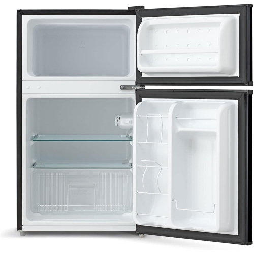 Midea WHD-113FB1 Double Door Mini Fridge With Freezer For Bedroom Office With Adjustable Legs Removable Glass Shelves Compact Refrigerator, 3.1 Cu