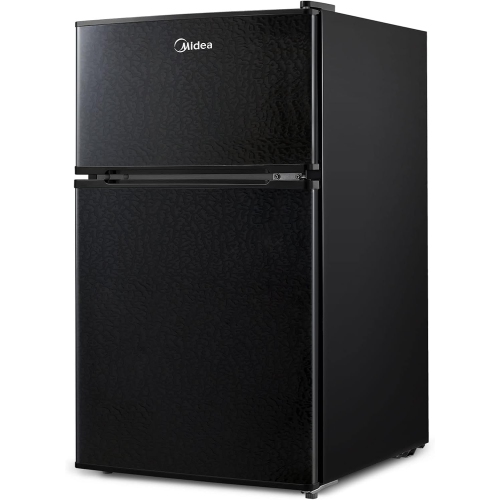 Midea WHD-113FB1 Double Door Mini Fridge With Freezer For Bedroom Office With Adjustable Legs Removable Glass Shelves Compact Refrigerator, 3.1 Cu