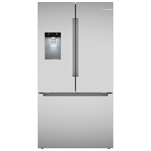 Réfrigérateur à deux portes 21,6 pi³ 36 po avec distributeur d'eau et de glaçons série 100 de Bosch - Inox