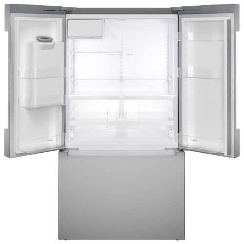 Réfrigérateur à deux portes 21,6 pi³ 36 po avec distributeur d'eau et de glaçons série 100 de Bosch - Inox