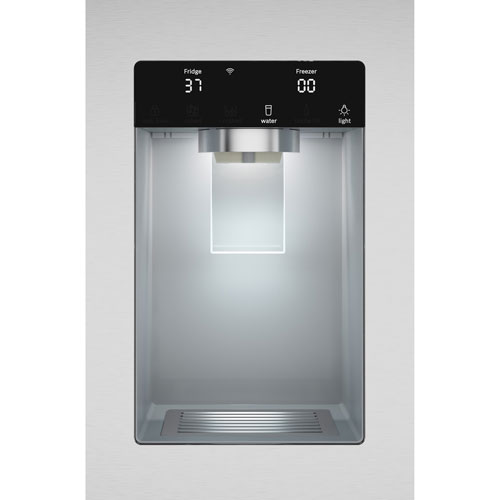 Réfrigérateur à deux portes 21,6 pi³ 36 po avec distributeur d'eau et de glaçons série 100 de Bosch - Inox
