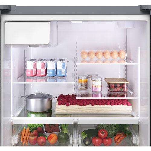 Réfrigérateur à deux portes 21,6 pi³ 36 po avec distributeur d'eau et de glaçons série 100 de Bosch - Inox