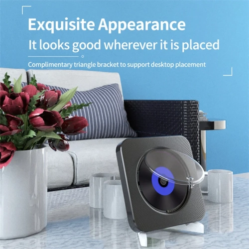 Lecteur CD portatif mural avec Bluetooth, minichaîne audio pour la maison avec télécommande, radio FM, écran LCD - Blanc