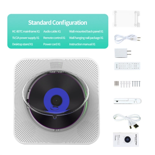 Lecteur CD portatif mural avec Bluetooth, minichaîne audio pour la maison avec télécommande, radio FM, écran LCD - Blanc