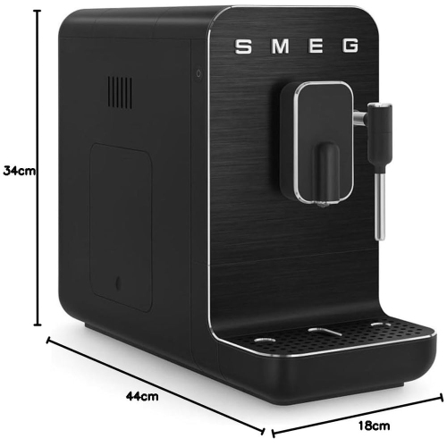 Open Box - Smeg Fully Automatic Espresso Machine with Integrated Grinder Steam Wand 6 Presets Programmable BCC12FBMUS Black