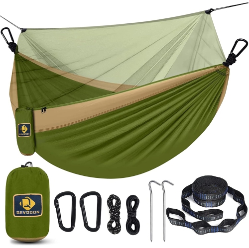 Hamac de camping avec filet, Hamacs de voyage légers portatifs avec courroies pour arbre, Hamac en nylon parachute pour le camping Sac à dos
