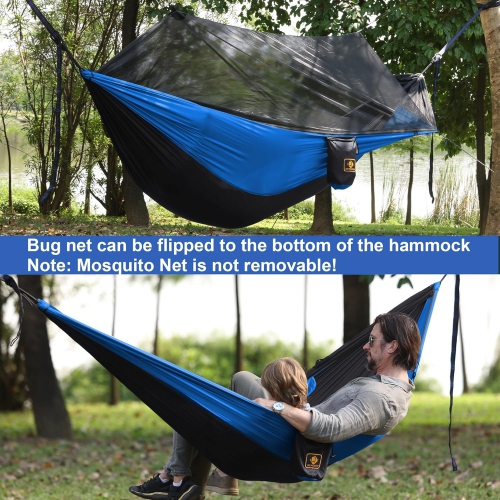 Camping Hammock with Net,Travel Portable Lightweight Hammocks with Tree Straps,Parachute Nylon Hammock for Camping Backpacking Beach Hiking, Dark