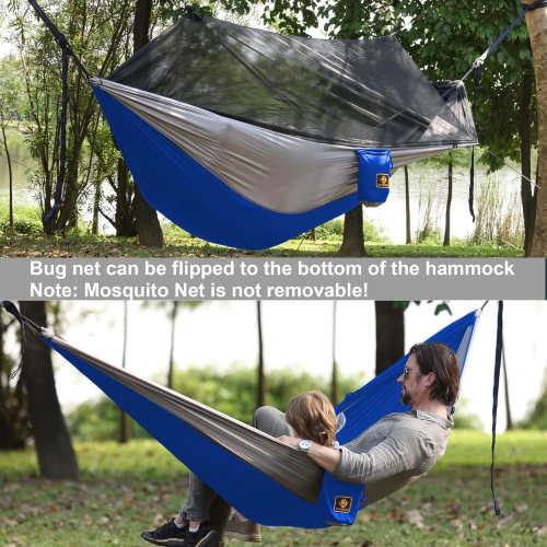 Hamac de camping avec filet, Hamacs portatifs légers avec courroies pour arbre, Hamac en nylon parachute pour le camping Sac à dos Randonnée sur la