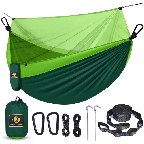 Hamac de camping avec filet, Hamacs de voyage légers portatifs avec courroies pour arbre, Hamac en nylon parachute pour le camping Sac à dos