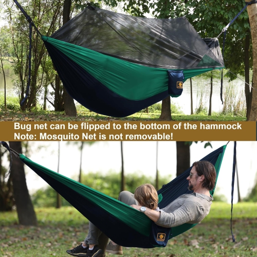 Camping Hammock with Net,Travel Portable Lightweight Hammocks with Tree Straps,Parachute Nylon Hammock for Camping Backpacking Beach Hiking, Navy