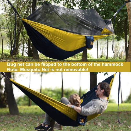 Camping Hammock with Net,Travel Portable Lightweight Hammocks with Tree Straps,Parachute Nylon Hammock for Camping Backpacking Beach Hiking, Navy