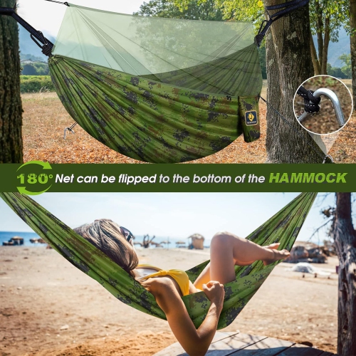 Camping Hammock with Net,Travel Portable Lightweight Hammocks with Tree Straps,Parachute Nylon Hammock for Camping Backpacking Beach Hiking,