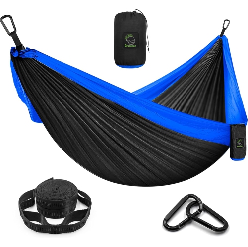Camping Hammock Double & Single Portable Hammock with Tree Straps, Lightweight Nylon Parachute Hammocks for Camping, Backpacking, Hiking, Beach,Black