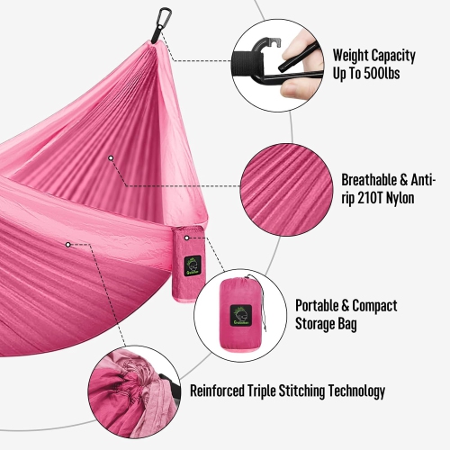 Camping Hammock Double & Single Portable Hammock with Tree Straps, Lightweight Nylon Parachute Hammocks for Camping, Backpacking, Hiking,