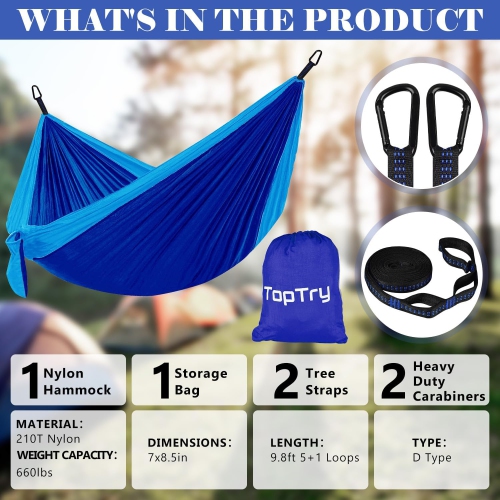 Single Double Camping Hammock with Tree Straps,Portable Nylon Hammock for Camping, Backpacking, Outdoors, Beach,Garden,Dark