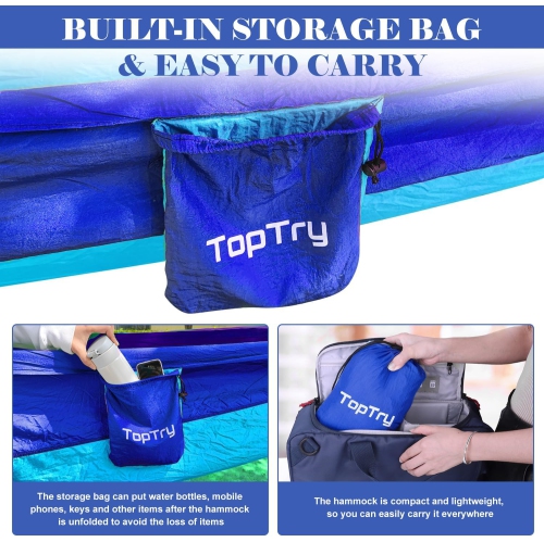 Hamac de camping simple double avec sangles pour arbre, Hamac portatif en nylon pour le camping, sac à dos, plein air, plage, jardin, bleu foncé et