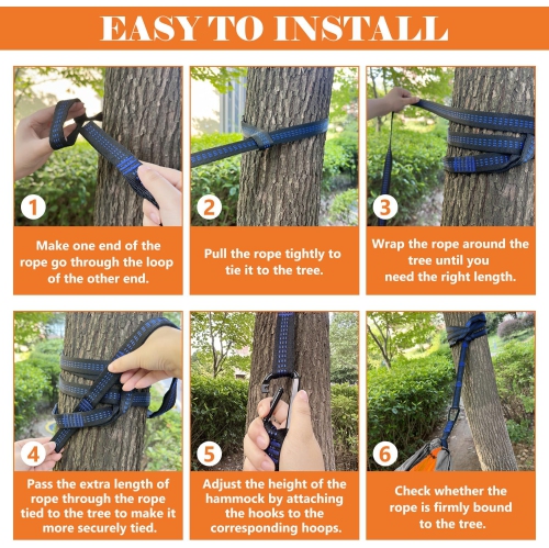 Hamac de camping simple double avec sangles pour arbre, Hamac portatif en nylon pour le camping, sac à dos, plein air, plage, jardin, orange et gris,