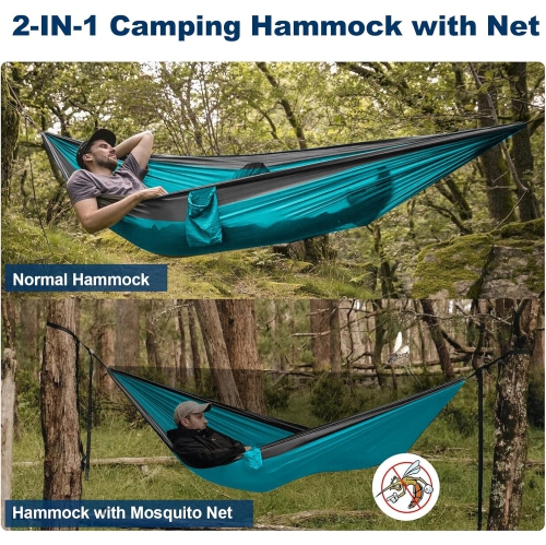 Hamac de camping portatif en nylon avec courroies d'arbre, Balançoire pour hamac Lightweigtht pour le camping, les voyages, le sac à dos, la plage,