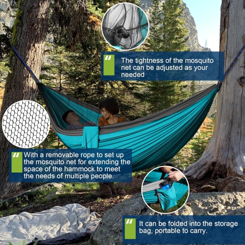 Hamac de camping portatif en nylon avec courroies d'arbre, Balançoire pour hamac Lightweigtht pour le camping, les voyages, le sac à dos, la plage,