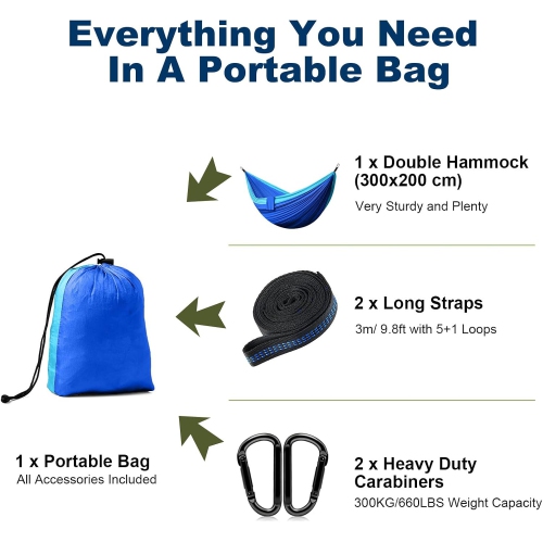 Hamac de camping portatif en nylon avec courroies d'arbre, Balançoire pour hamac Lightweigtht pour le camping, les voyages, le sac à dos, la plage,