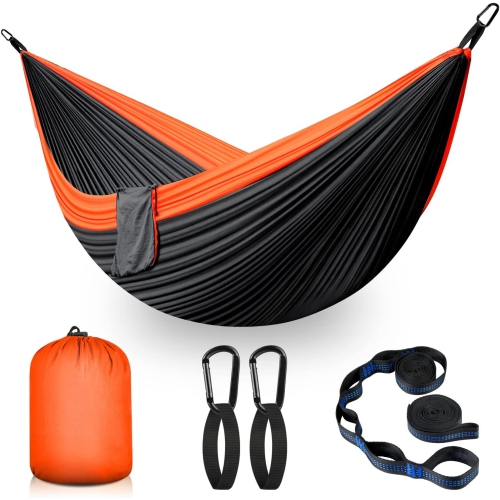 Camping Hammock Portable Nylon Hammocks with Tree Straps,Lightweigtht Hammock Swing for Camping, Travel, Backpacking, Beach, Garden, Orange,Medium