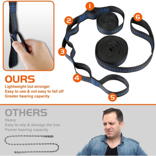 Hamac de camping portatif en nylon avec courroies d'arbre, Balançoire pour hamac Lightweigtht pour le camping, les voyages, le sac à dos, la plage,