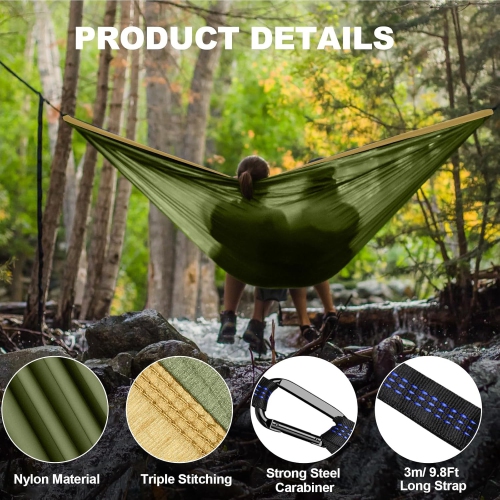 Hamac de camping portatif en nylon avec courroies d'arbre, Balançoire pour hamac Lightweigtht pour le camping, les voyages, le sac à dos, la plage,