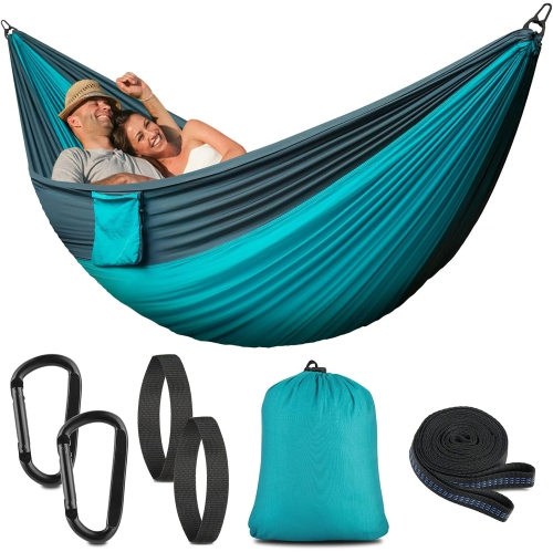 Hamac de camping portatif en nylon avec courroies d'arbre, Balançoire pour hamac Lightweigtht pour le camping, les voyages, le sac à dos, la plage,