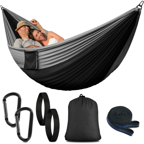Hamac de camping portatif en nylon avec courroies d'arbre, Balançoire pour hamac Lightweigtht pour le camping, les voyages, le sac à dos, la plage,