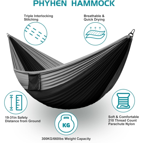 Hamac de camping portatif en nylon avec courroies d'arbre, Balançoire pour hamac Lightweigtht pour le camping, les voyages, le sac à dos, la plage,