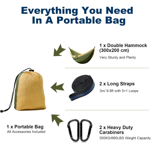 Hamac de camping portatif en nylon avec courroies d'arbre, Balançoire pour hamac Lightweigtht pour le camping, les voyages, le sac à dos, la plage,