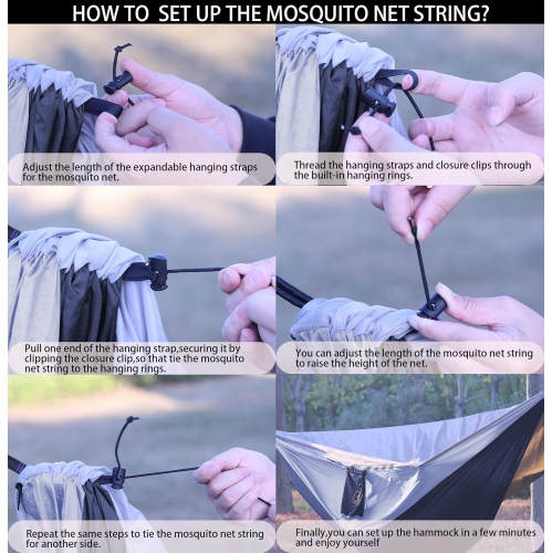 Camping Hammock, Portable Hammocks Lightweight Nylon Parachute Hammock with Tree Straps,for Camping, Travel,Hiking,Backpacking,Beach,Black&grey