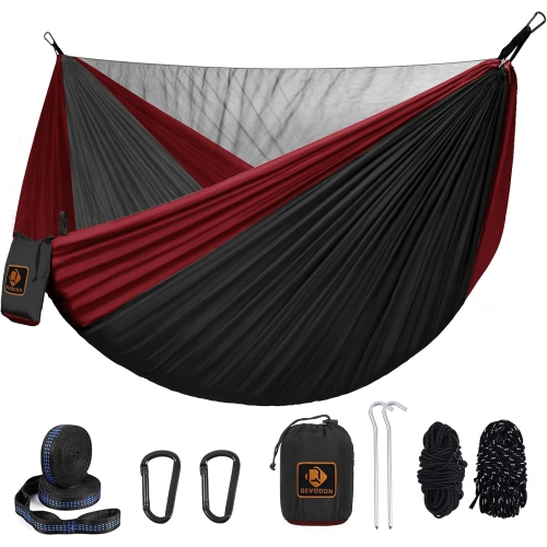 Camping Hammock, Portable Hammocks Lightweight Nylon Parachute Hammock with Tree Straps,for Camping, Travel,Hiking,Backpacking,Beach,Black&red