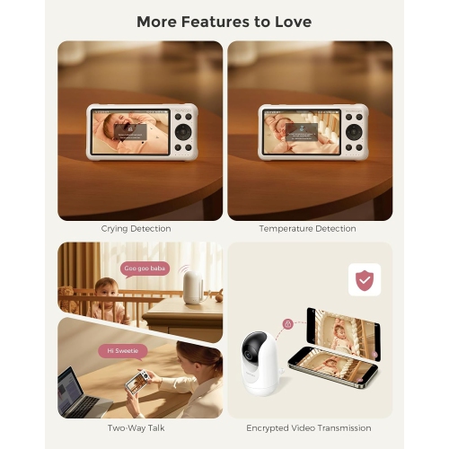 Momcozy Smart WiFi Baby Monitor with Camera and Audio, 5" 1080P Screen with Wall Mount, Motion & Cry Detection, Safe Fence, Clear Night Vision,