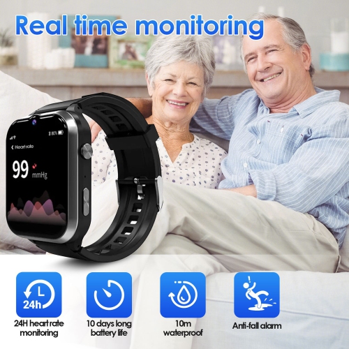 GPS Position Smartwatch for Elderly Fall Alarm Blood Pressure Heart Rate Health Monitoring Smart Watch-Black