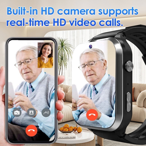 GPS Position Smartwatch for Elderly Fall Alarm Blood Pressure Heart Rate Health Monitoring Smart Watch-Black