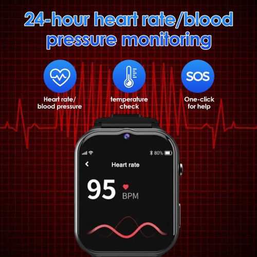 GPS Position Smartwatch for Elderly Fall Alarm Blood Pressure Heart Rate Health Monitoring Smart Watch-Black