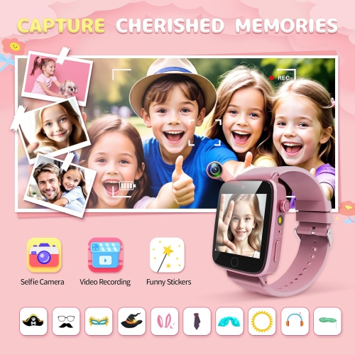 Montre intelligente pour filles Jouets Âge 4-12, Montre intelligente avec caméra 26 Puzzle Games Réveil, Montre intelligente Cadeau d'anniversaire